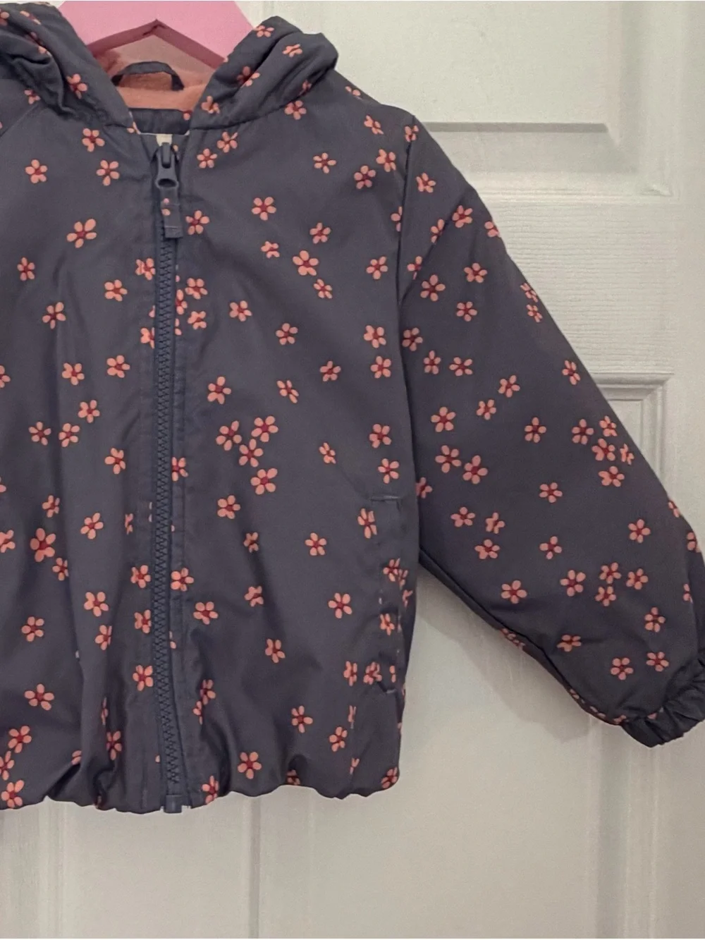 OshKosh B'gosh Gray Hooded Puffer Jacket with Pink Floral Print
